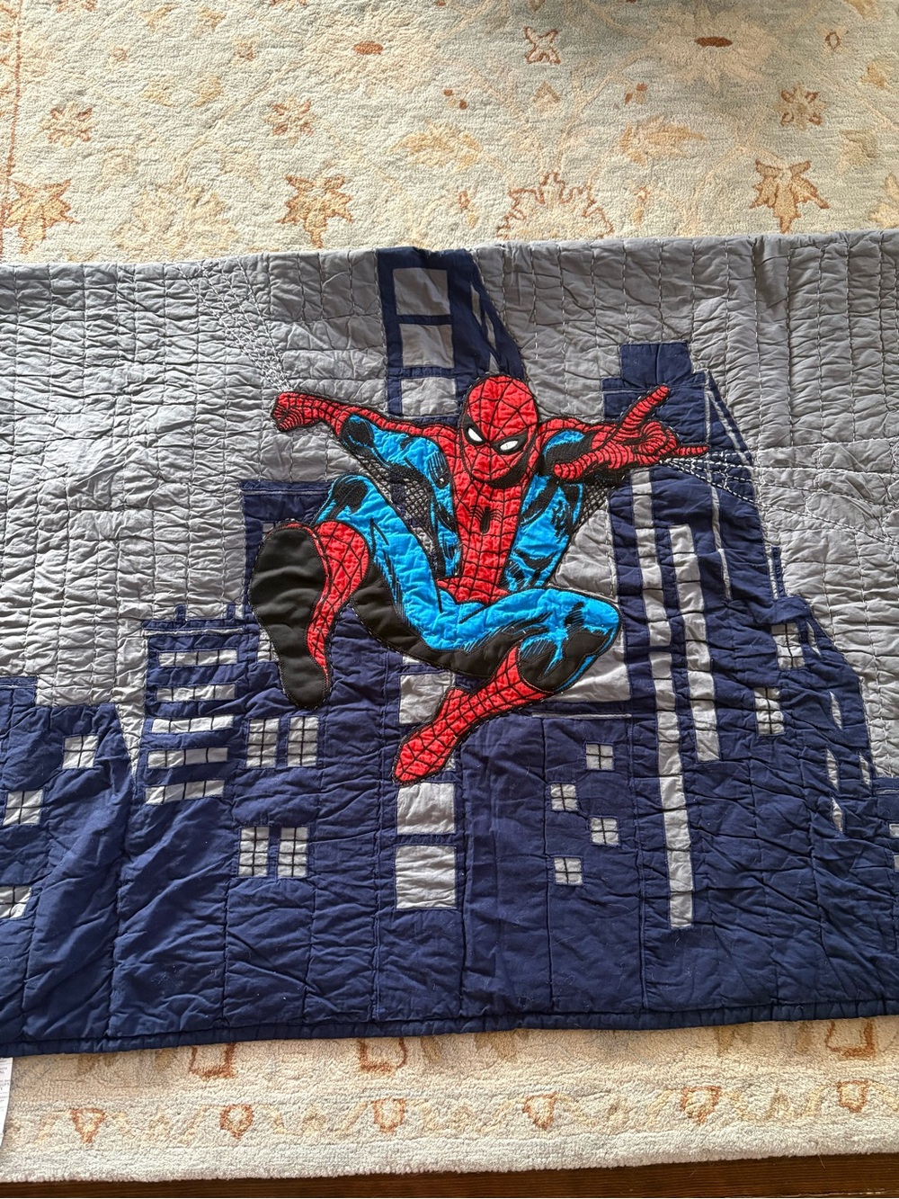 Pottery Barn Kids Spider-Man Quilted Blanket - Gray, Navy, Red, Blue